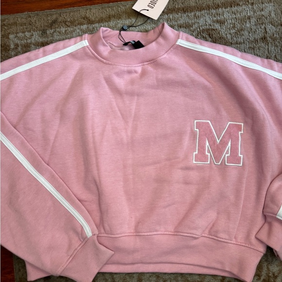 Pink crop sweater M monogram Missguided cotton fleece cropped round neck - Picture 2 of 7